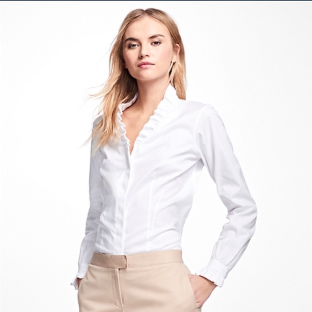 Non-Iron Ruffle Pinpoint Oxford Dress Shirt